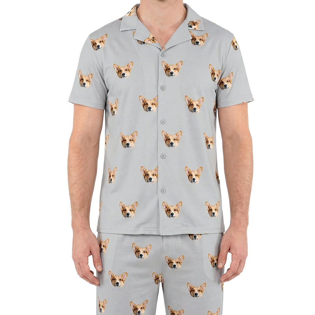 Custom Pet Face Short Sleeve Pajamas Shirt & Pants / Gray