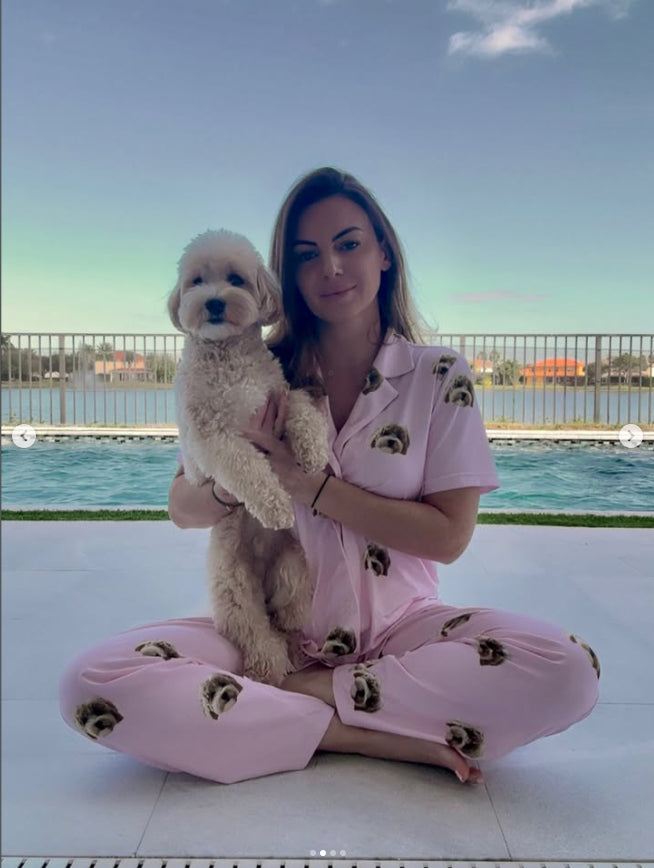 訂製寵物臉短袖睡衣套裝/粉紅色簡約款