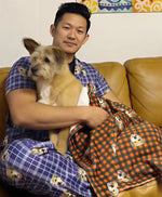 Custom Pet Face Long Sleeve Pajamas Shirt & Pants / Blue Square