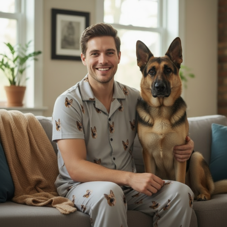 Custom Pet Face Short Sleeve Pajamas Shirt & Pants / Gray