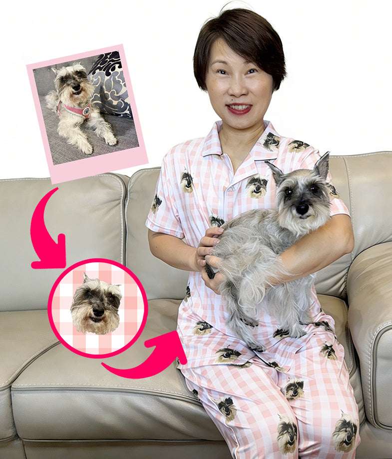 Custom Pet Face Long Sleeve Pajamas Shirt & Pants / Pink Square