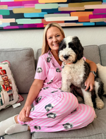 訂製寵物臉長袖睡衣套裝/粉紅色條紋