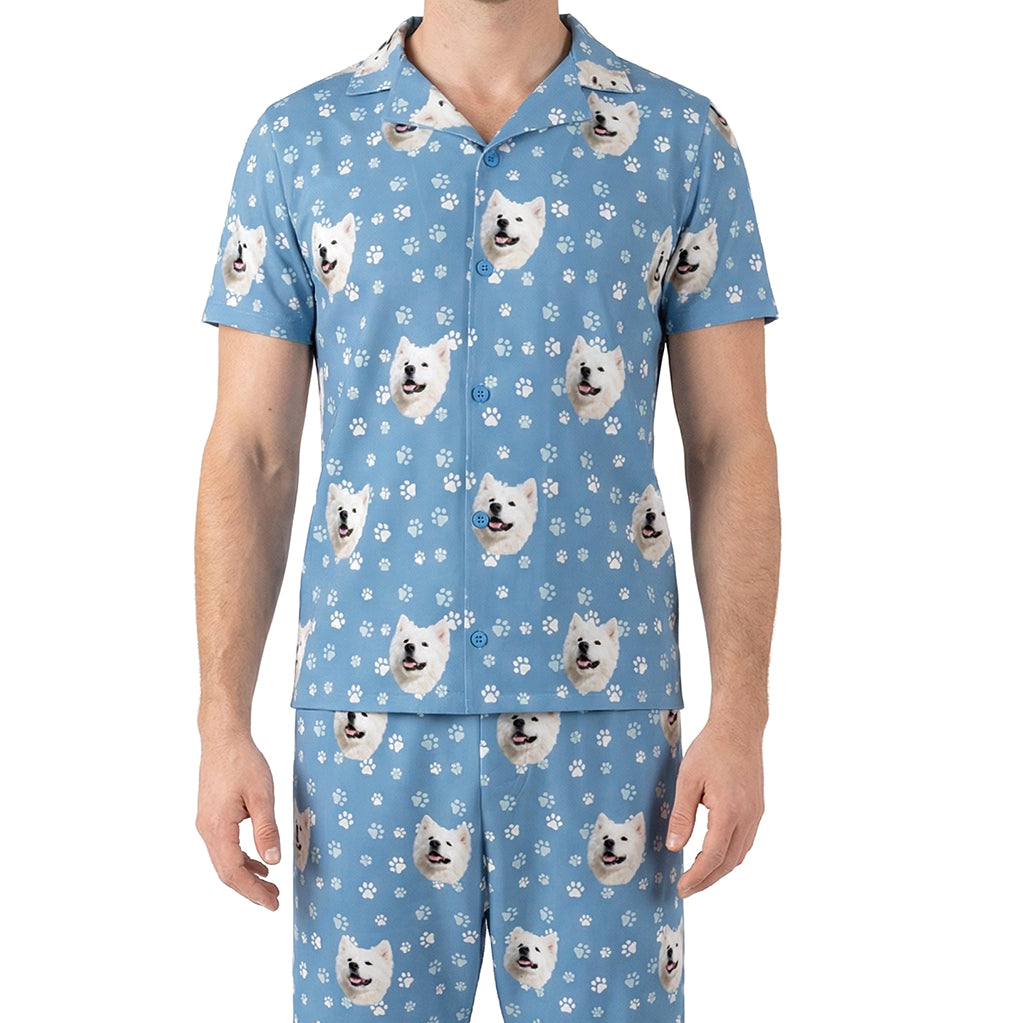 訂製寵物臉短袖睡衣和褲子 / Blue Pawz 