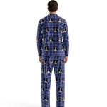 Custom Pet Face Long Sleeve Pajamas Shirt & Pants / Blue Square
