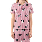 訂製寵物臉短袖睡衣套裝/棕色條紋