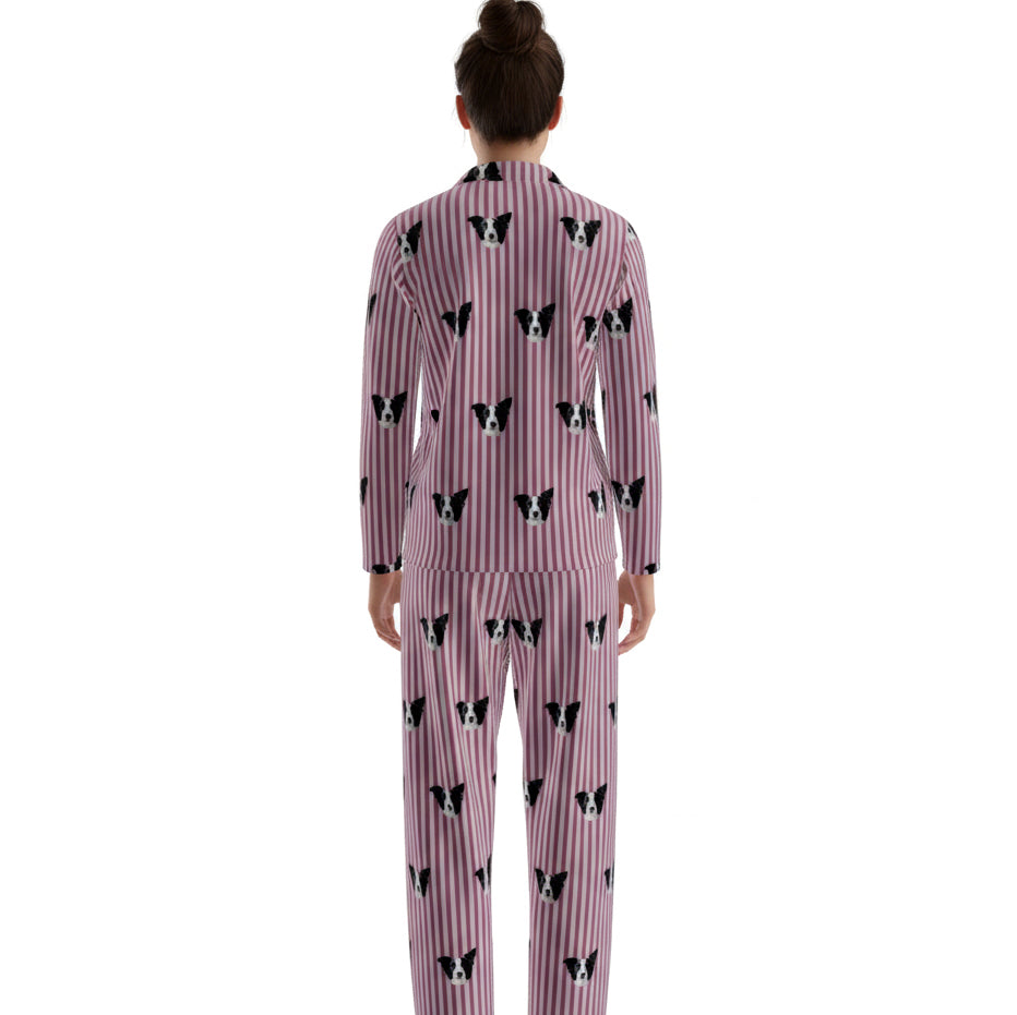 Custom Pet Face Long Sleeve Pajamas Shirt & Pants / Brown Lines