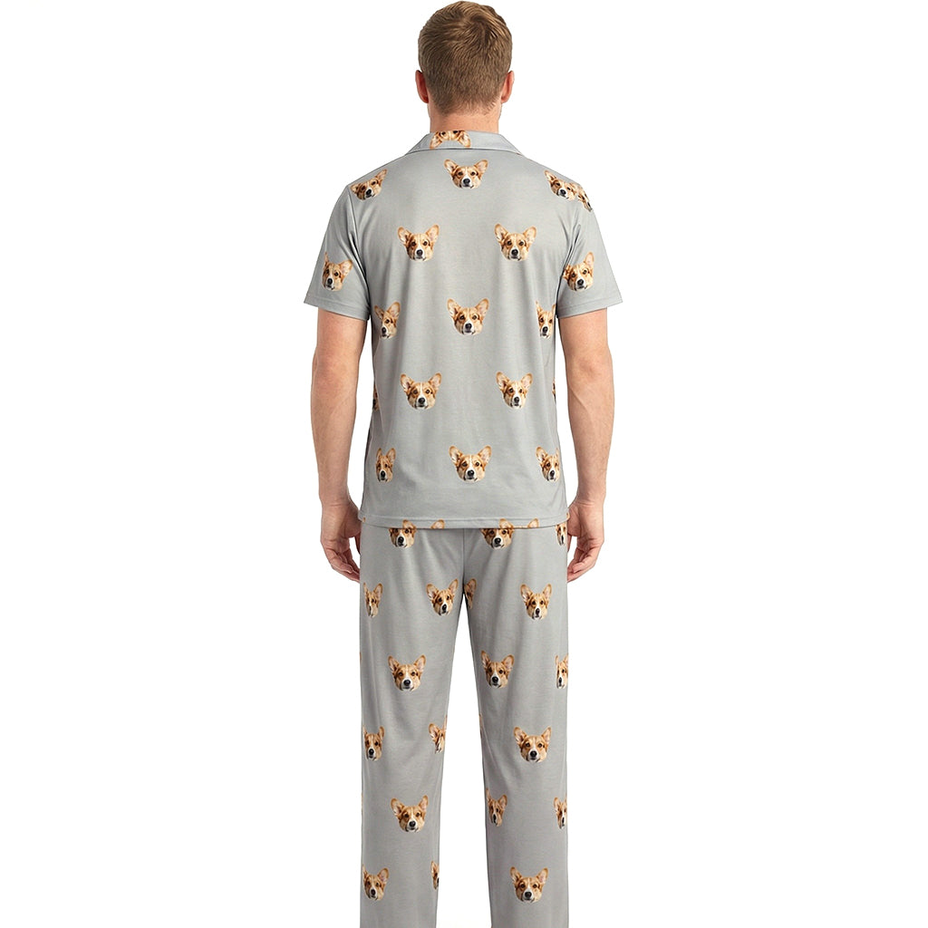 Custom Pet Face Short Sleeve Pajamas Shirt & Pants / Gray