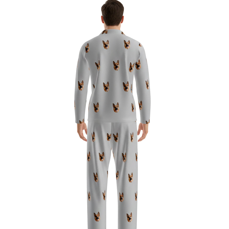 Custom Pet Face Long Sleeve Pajamas Shirt & Pants / Gray