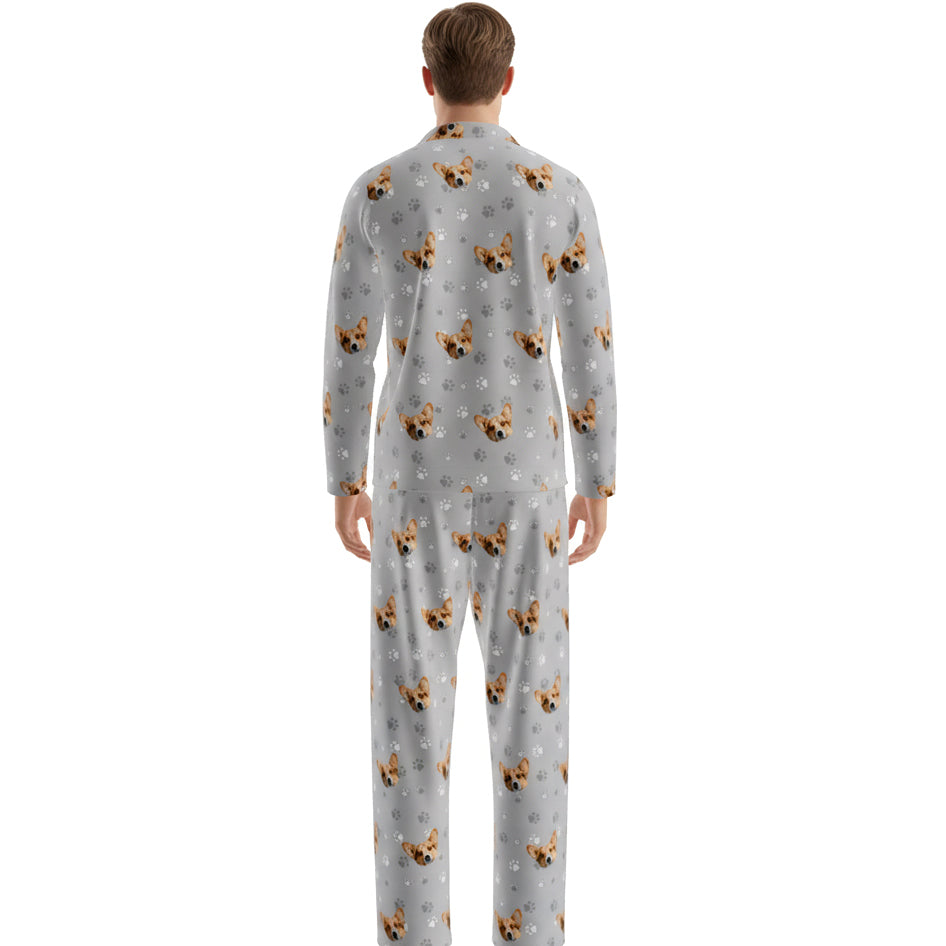 訂製寵物臉長袖睡衣和褲子 / 灰色 Pawz