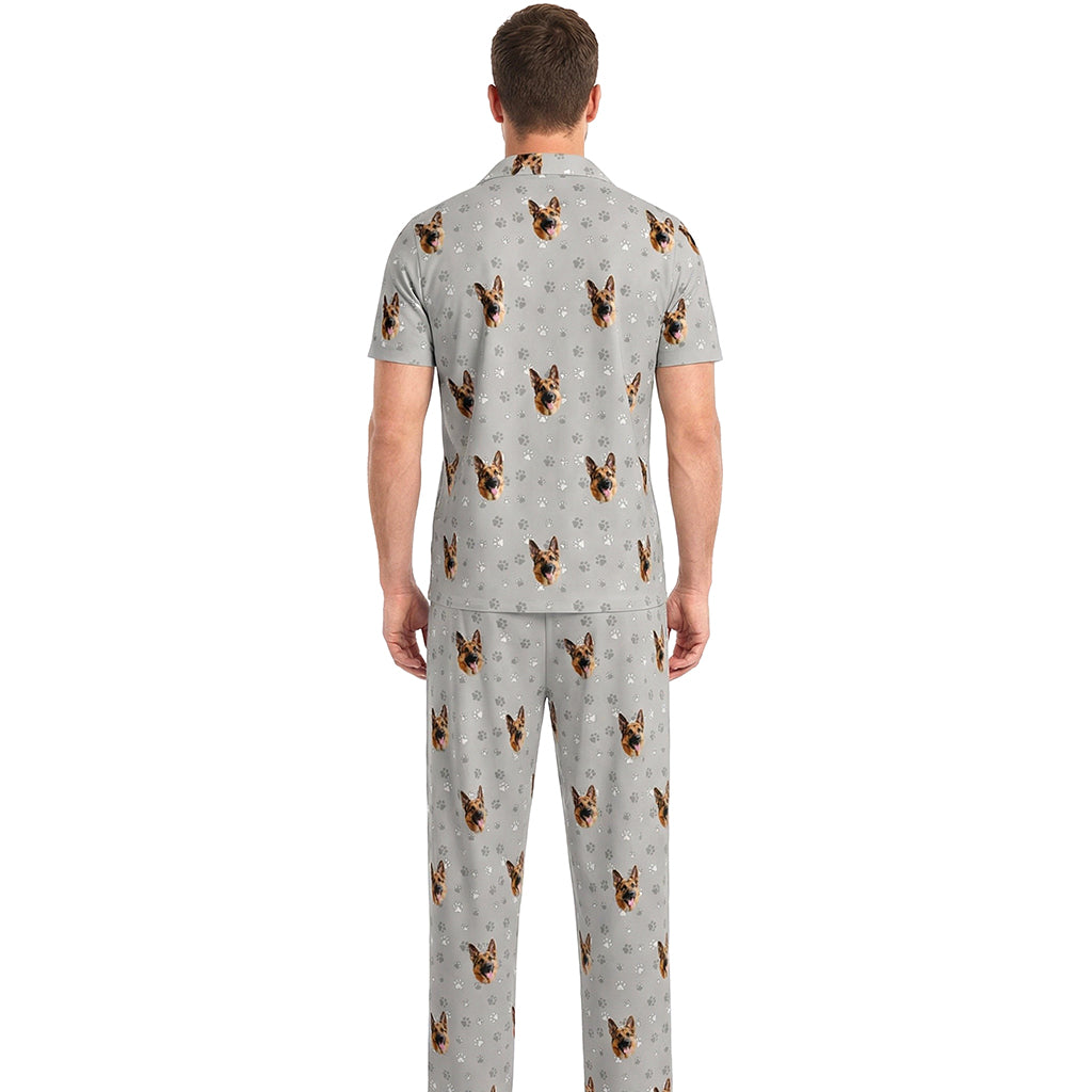 訂製寵物臉短袖睡衣和褲子 / 灰色 Pawz 