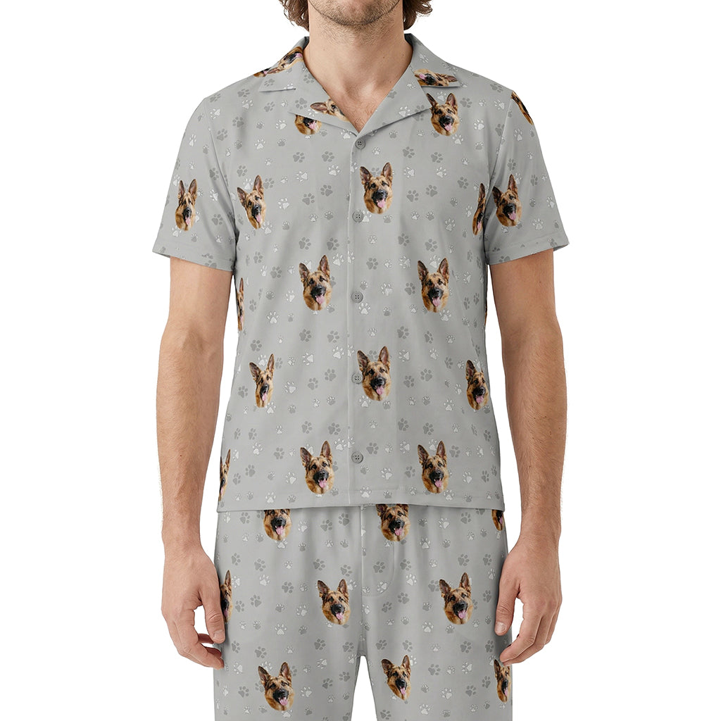 訂製寵物臉短袖睡衣和褲子 / 灰色 Pawz 