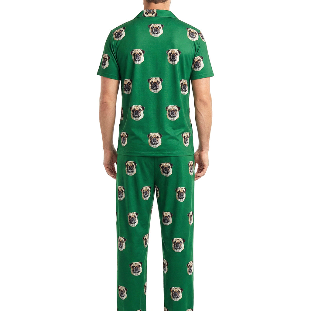 客製化寵物臉圖案短袖睡衣套裝（綠色） 
