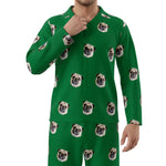 Custom Pet Face Long Sleeve Pajamas Shirt & Pants / Green