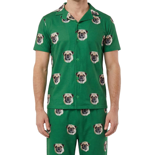 客製化寵物臉圖案短袖睡衣套裝（綠色） 
