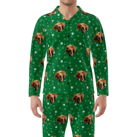 訂製寵物臉長袖睡衣和褲子 / Green Pawz