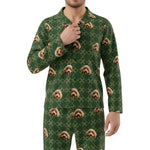Custom Pet Face Long Sleeve Pajamas Shirt & Pants / Green Square