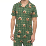 Custom Pet Face Short Sleeve Pajamas Shirt & Pants / Green Squares