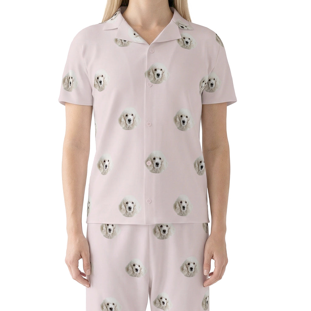 訂製寵物臉短袖睡衣套裝/粉紅色簡約款