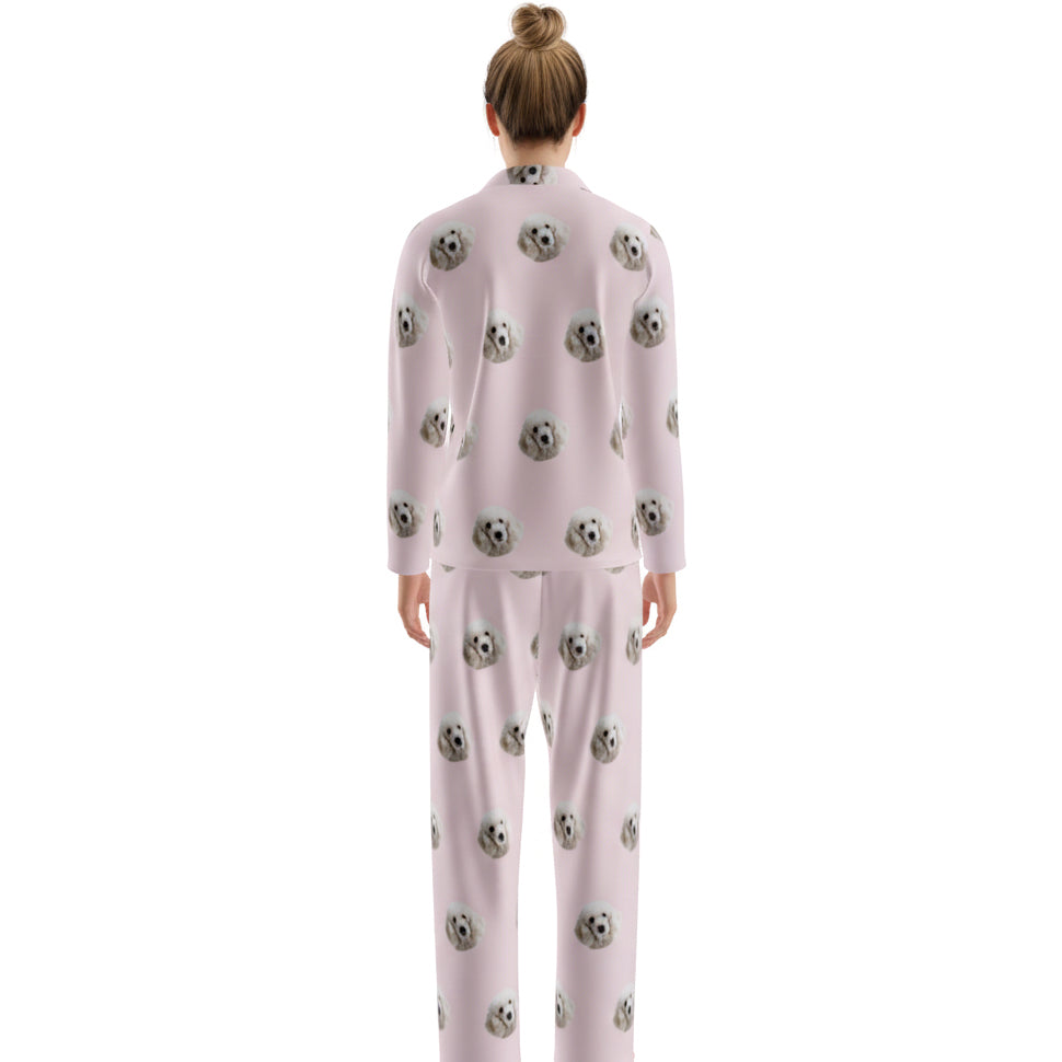 Custom Pet Face Long Sleeve Pajamas Shirt & Pants / Pink Simple