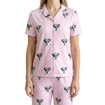 訂製寵物臉短袖睡衣套裝/粉紅色條紋