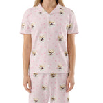 訂製寵物臉短袖睡衣和褲子 / 粉紅色爪印