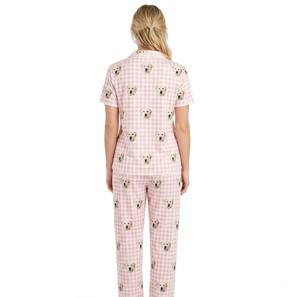 Custom Pet Face Short Sleeve Pajamas Shirt & Pants / Pink Square