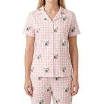 Custom Pet Face Short Sleeve Pajamas Shirt & Pants / Pink Square