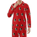 Custom Pet Face Long Sleeve Pajamas Shirt & Pants / Red
