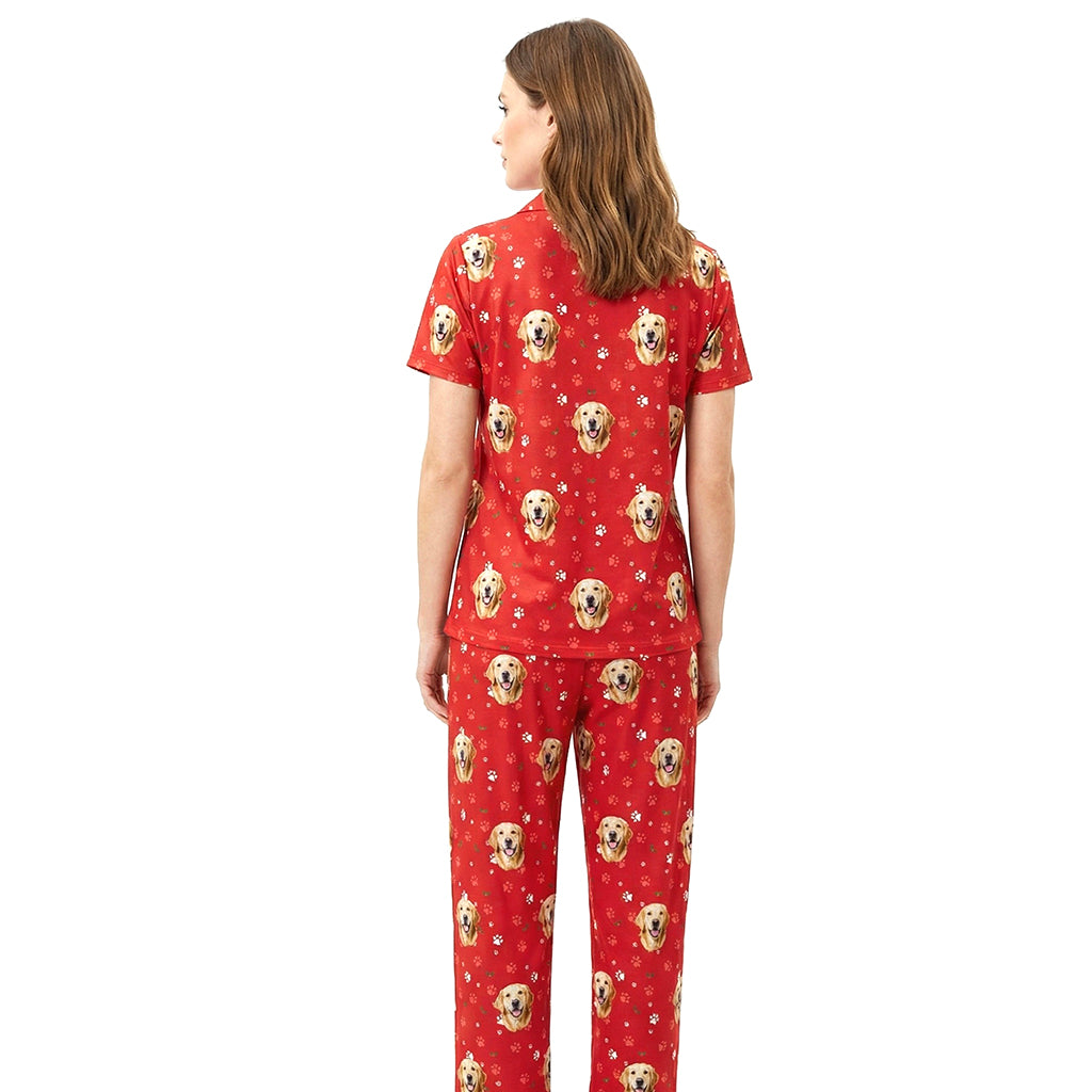 訂製寵物臉短袖睡衣和褲子 / Red Pawz 