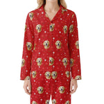 Red pajama set with dog pattern on a white background