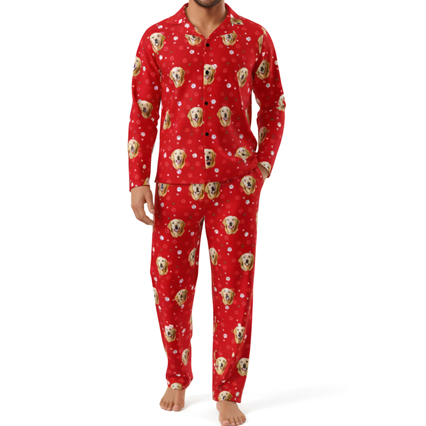 Red pajamas with Pet Face and pawz pattern