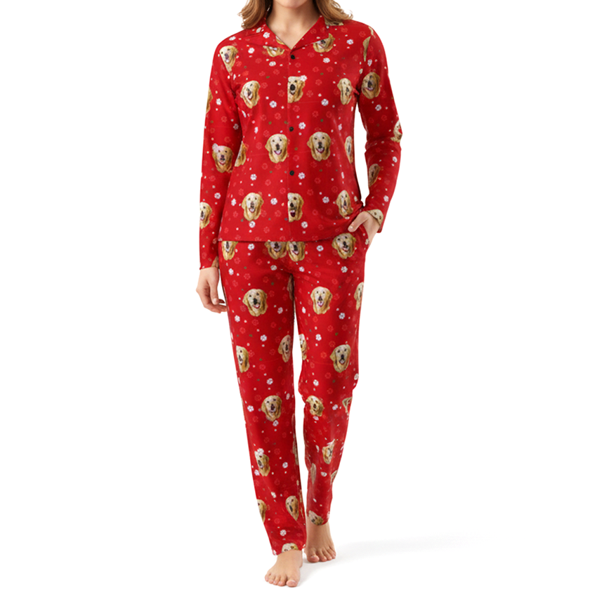 Red pajamas with Pet Face and pawz pattern